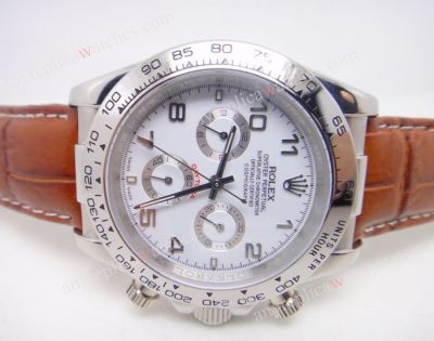 Rolex Daytona SS White Arabic / Brown Leather / Copy Rolex Watch